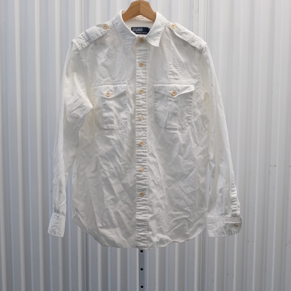 Vtg Polo Ralph Lauren USRL Military Shirt Men's Size Medium White